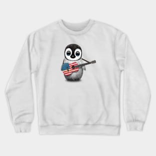 Baby Penguin Playing American Flag Guitar Crewneck Sweatshirt